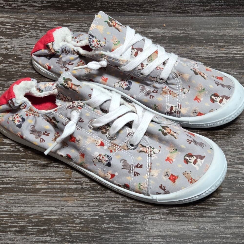 Tommy Bahama Women's Multicolor Holiday Puppy Canvas Slip On Sneaker Size 8